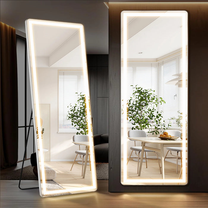 Beddle Full Length Mirror with LED Lights Arch Full Body Floor Mirror with Stand Wall Mounted