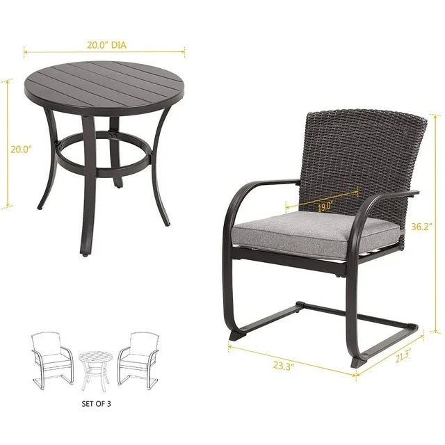 Mydepot SR 3 Piece Outdoor Patio Furniture Set Bistro Set 2 Wicker Chairs with Cushion and Coffee Table