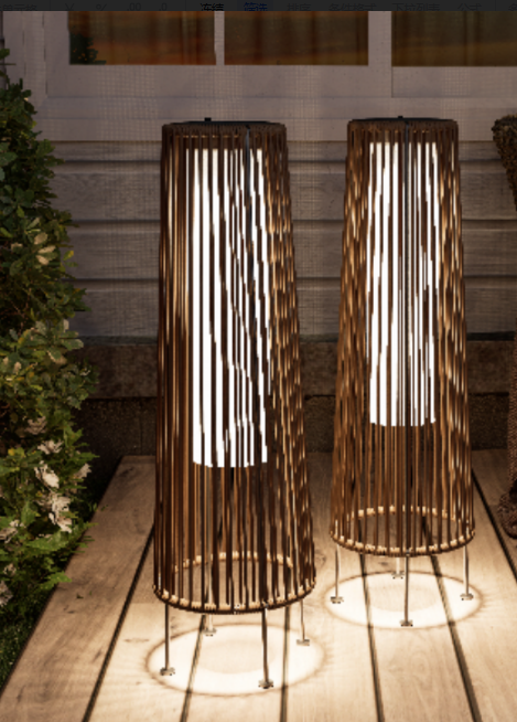 Dozzle 2-Pack Outdoor Solar Floor Lamp, Wicker Design Waterproof Deck Light for Patio, Yard and Garden, Dark Brown