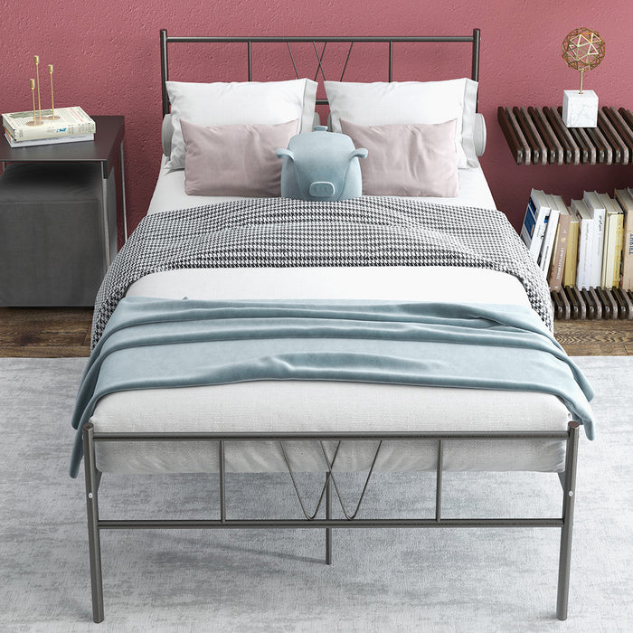 SimenmaxTwin Bed Frame - No Box Spring Needed Heavy Duty Metal Platform Bedroom Frames Twin Size with Storage Space, Black