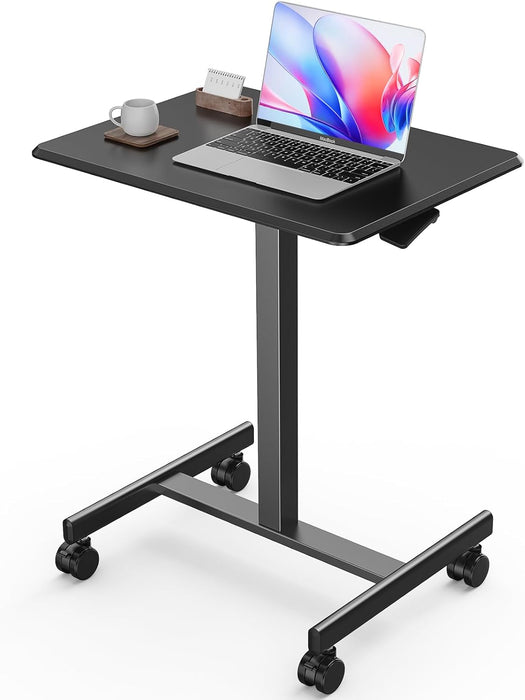 TINKLE WELL Mobile Standing Desk, Height-Adjustable Portable Rolling Laptop Workstation with Lockable Wheels, Sit-Stand Desk