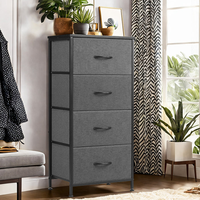 Bigleap 4 Drawer Dresser, Fabric Storage Tower Organizer with Wood Top and Steel Frame for Bedroom, Closet, Hallway, Entryway,Gray