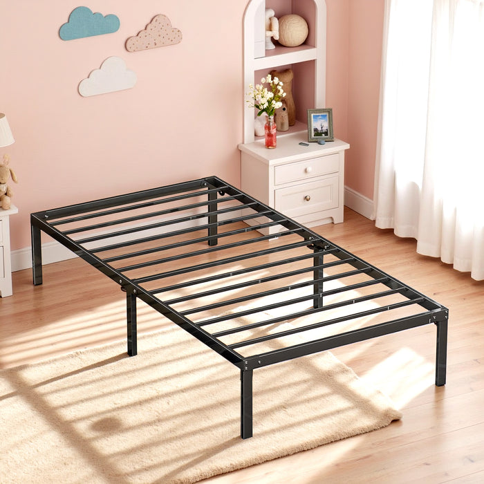 Simenmax Twin Size Metal Platform Bed Frame, Heavy Duty Mattress Foundation with Steel Slats Support, No Box Spring Needed, Black