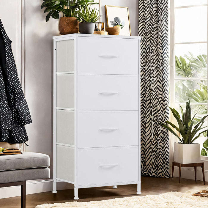 Bigleap 4 Drawer Dresser, Fabric Storage Tower Organizer with Wood Top and Steel Frame for Bedroom, Closet, Hallway, Entryway,White