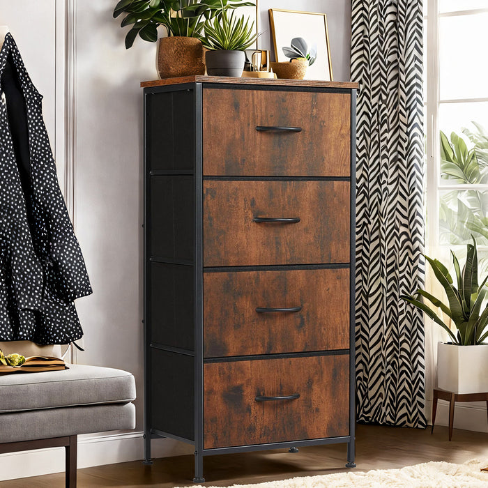 Bigleap 4 Drawer Dresser, Fabric Storage Tower Organizer with Wood Top and Steel Frame for Bedroom, Closet, Hallway, Entryway,Brown