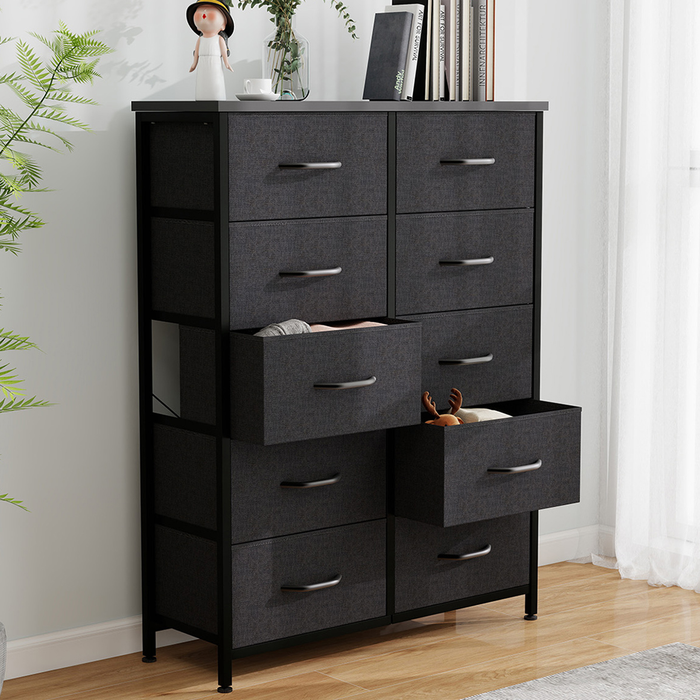Bigleap 10 Drawer Dresser Organizer Storage Drawers, Chest of Drawers with Fabric Bin for Bedroom, Closet, Entryway,Black