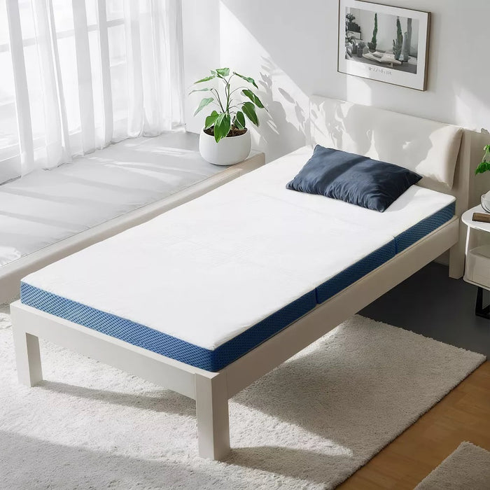 Simenmax Folding Mattress, 4 inch Tri-fold Memory Foam Mattress Topper for Camping, Foldable Mattress Topper with Washable Cover, Queen Size