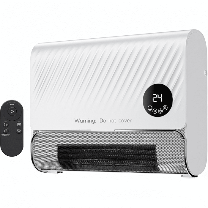 Betcozy Smart Wall Heater, 1500W Fast Heating Space Heater for Indoor Use, Remote Control & LED Display, Cool-Touch Safety for Bathroom, Bedroom (Quiet <35db), White