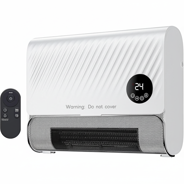 Betcozy Smart Wall Heater, 1500W Fast Heating Space Heater for Indoor Use, Remote Control & LED Display, Cool-Touch Safety for Bathroom, Bedroom (Quiet <35db), White