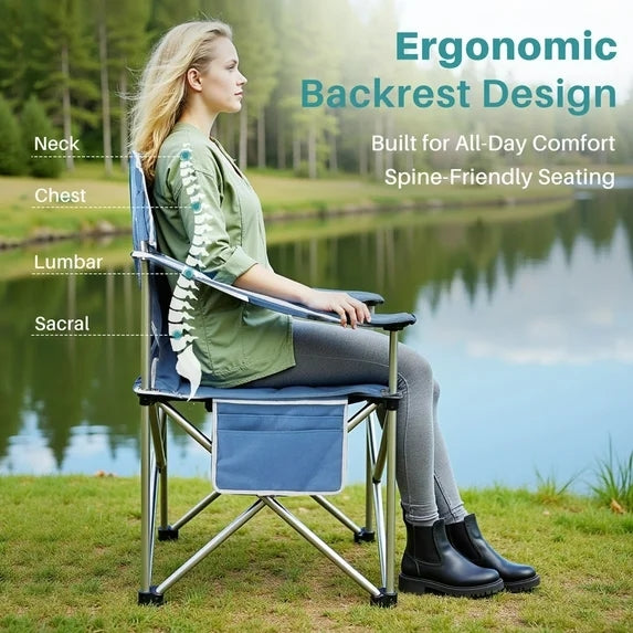 Sybels Set of 2 Oversized Camping Chair with Cooler Bag & Cup Holder, Heavy Duty 500lb Capacity Folding Outdoor Chair, Portable for Beach, Fishing, Backyard, Picnics, Blue