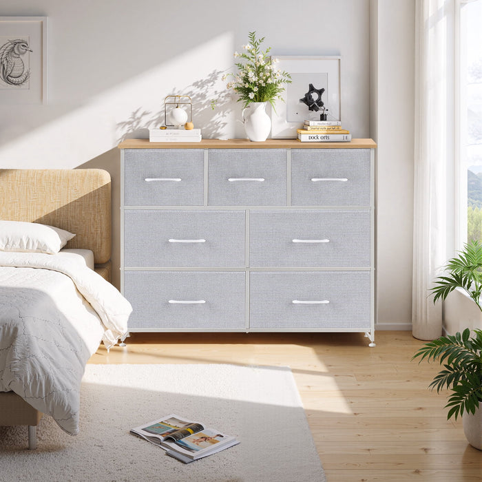 Betcozy Dresser, Storage Organizer with 7 Drawers for Bedroom, Chest of Drawers with Fabric Bins, Sturdy Metal Frame, Wood Tabletop for Guest Room, Closet, Entryway, Nursery, Light Gray
