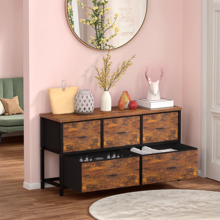 Blorly 5 Drawers Fabric Dresser, Nightstand With Wide Chest Of Drawers,Storage Tower Storage Dresser Closet For Living Room, Bedroom, Hallway, Rust