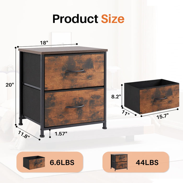 Beddle Nightstand, End Table Side Table with 2 Fabric Drawers Bedside Table for Bedroom, Dorm