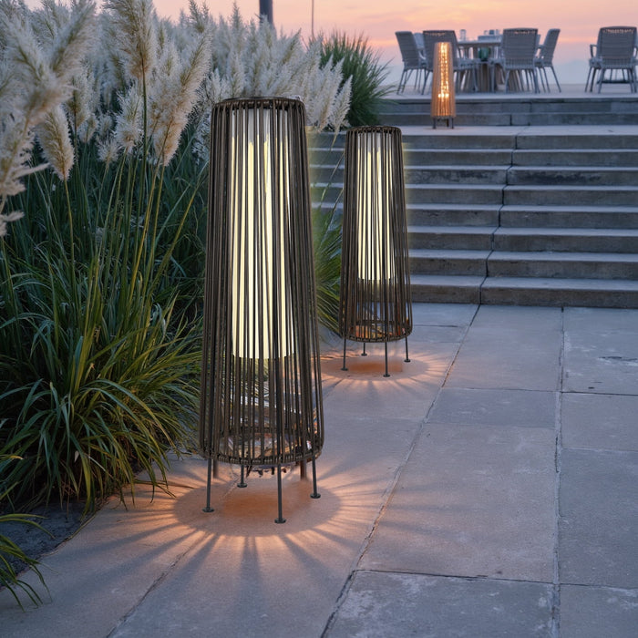 Betcozy Solar Floor Lamp Outdoor, Waterproof Rattan Solar Lantern Lights for Patio, Yard, Porch, Pathway Decorations, Auto Shut-off, Dark Brown
