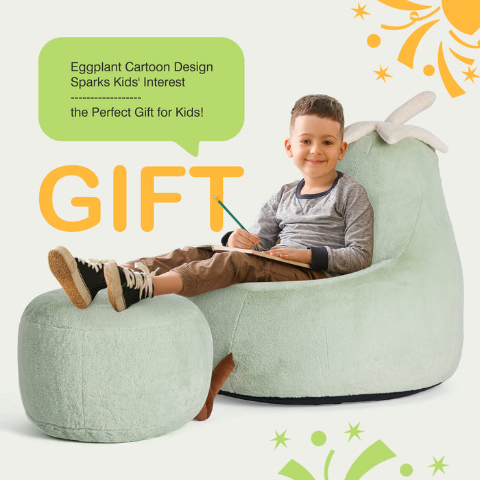 Simenmax 24'' Bean Bag Chair, Plush Rabbit Fur L-Shape Lounger, Washable Stuffed Sofa for Living Room, Bedroom & Reading Nook,Green