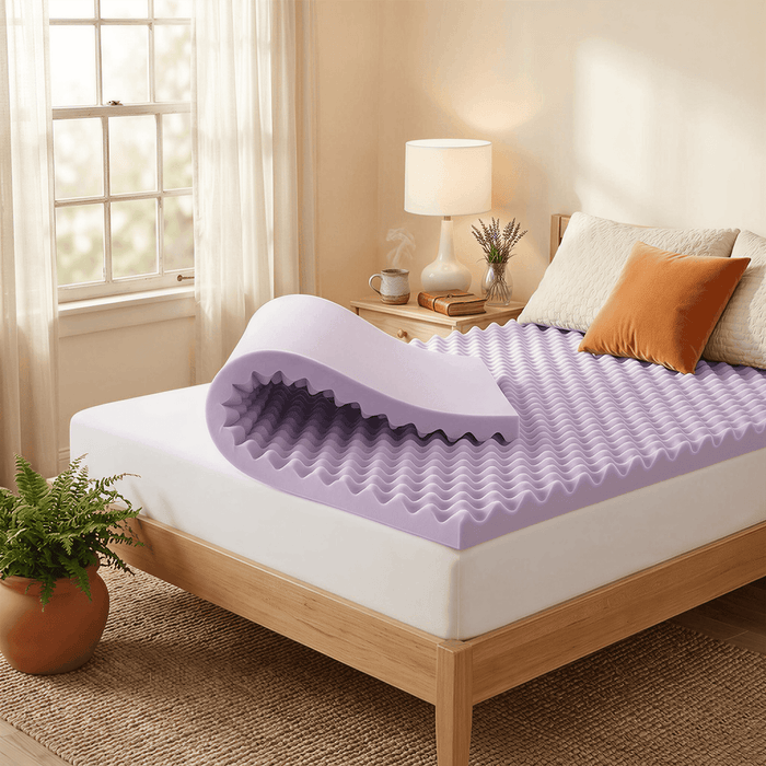 IULULU 2 Inch Lavender Egg Crate Memory Foam Mattress Topper, Breathable Airflow Design for Stress Relief, Soothing Bed Topper, California King