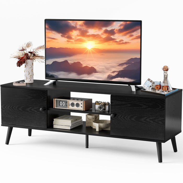 Nextay TV Stand for 55-60 Inch TVs, Modern Entertainment Center with Storage Cabinets, Wooden Media Console Table with Adjustable Hinges for Living Room or Office,Black