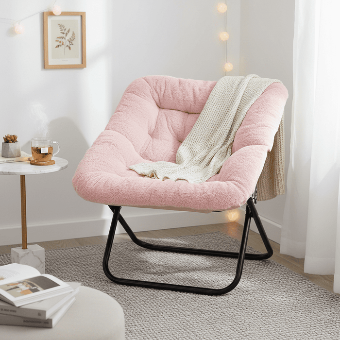 Betcozy Accent Chair Sets,Folding Saucer Chair with Faux Fur Padded for Lounge Reading, Living room Chair, Pink, 2 PCS