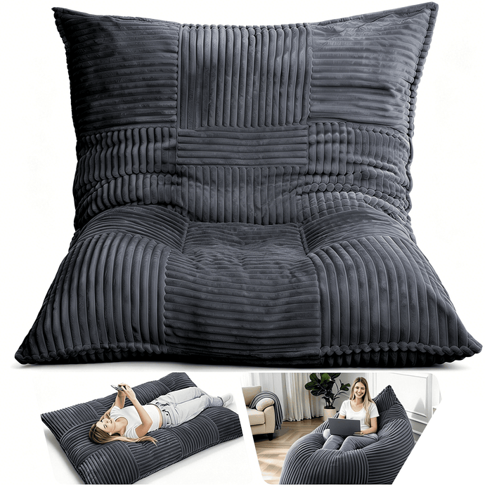 Blorly Giant Bean Bag Chair Bed, 66" x 43" Oversized Floor Mattress, Multi-Functional Convertible Lounge Floor Pillow Sofa for Adults, Gamers, Living Room, Dorm, Dark Grey