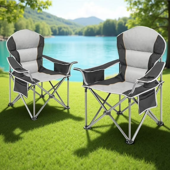 Dozzle Heavy Duty Portable Camping Chair - 500 lb Capacity Oversized Seat, Includes Cooler Bag, for Camping, Backyard, Beach , Black