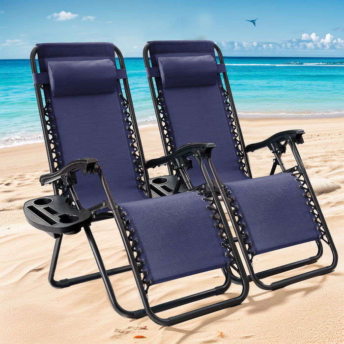 TINKLE WELL Set of 2 Zero Gravity Recliner Chairs, Portable Folding Lounge Chairs for Outdoor Relaxation, Featuring Adjustable Headrest Pillows, Cup Holder Trays, and Ergonomic Design