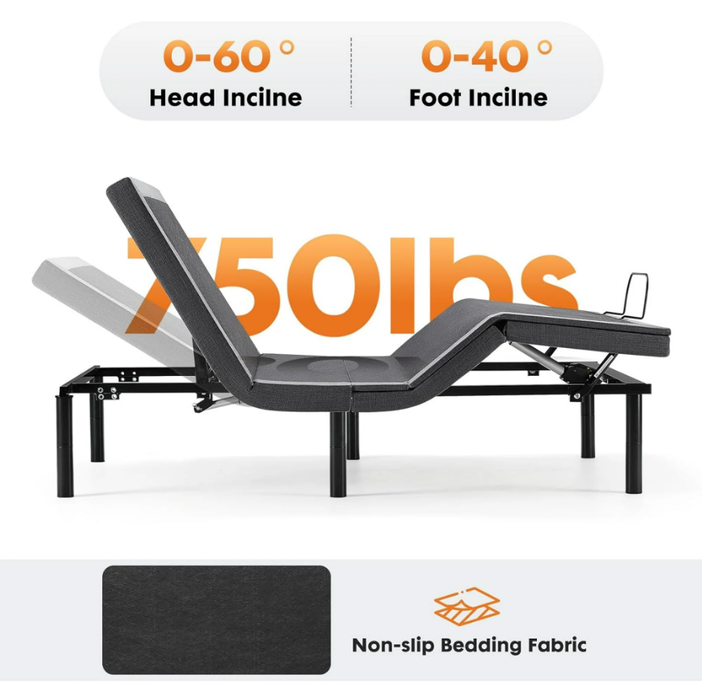 BEDDLE Power Adjustable Metal Platform Bed Base with Wireless Remote Control,Zero Gravity Bed with 2 USB Ports