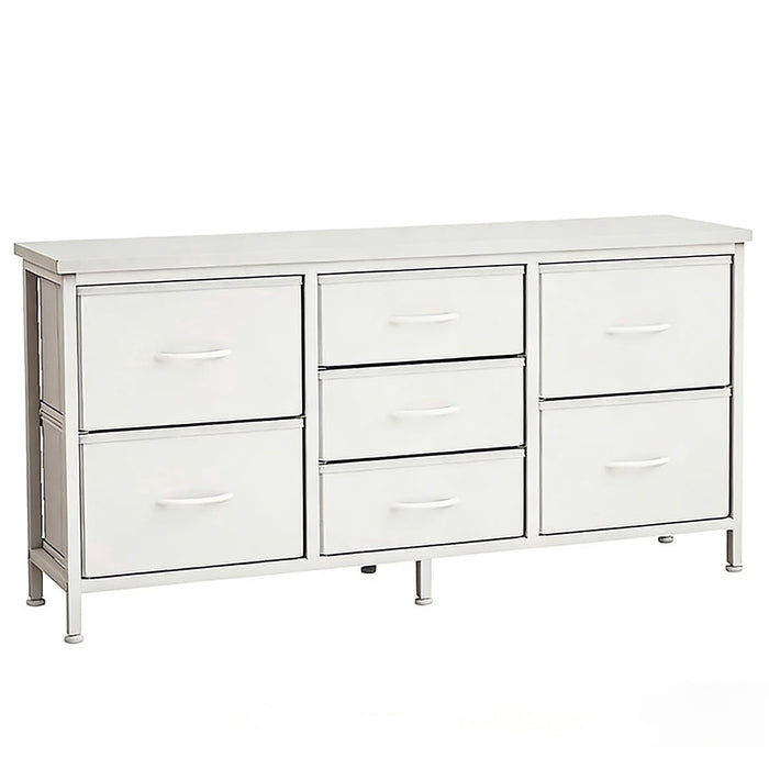 Nextay 7-Drawer Fabric TV Stand, Sturdy Metal Frame, Anti-Deformation Storage Dresser Fits Up to 50'' TV for Living Room, Bedroom & Closet, White