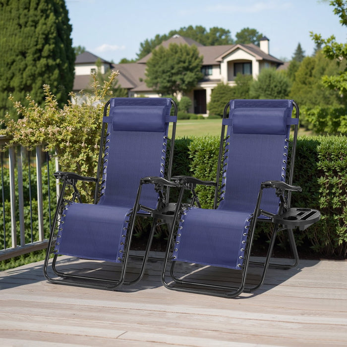 Betcozy Zero Gravity Chairs, Set of 2 Patio Folding Lawn Outdoor Lounge Gravity Camp Reclining Lounge Chair with Cup Holder Pillows for Poolside Backyard and Beach(Blue)