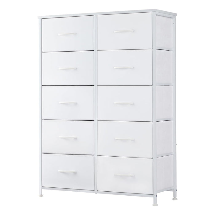 Taoset 10-Drawer Fabric Dresser with Wood Top - Compact Storage Cabinet for Bedroom and Living Room, White