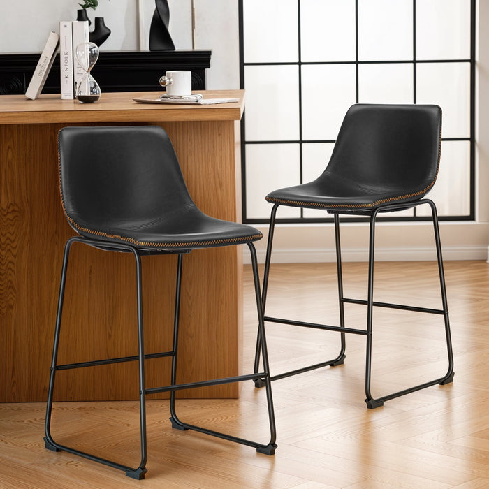 Taoset 2-Pack Indoor Counter Bar Stools, Modern Metal Faux Leather Barstools, Brown, 26 inch