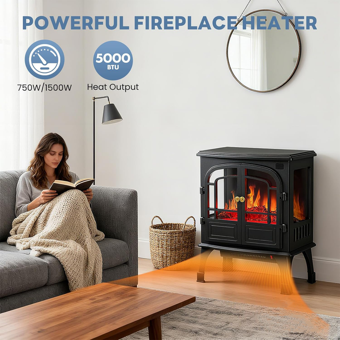 TINKLE WELL Electric Fireplace Freestanding Stove, Adjustable 3D Flame, Safe & Easy Heater, Compact Corner Design, Inky