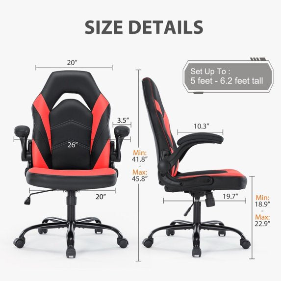 Parcus Ergonomic Gaming Chair, High Back PU Leather Computer Desk Chair with Lumbar Support, Flip-up Armrests & Adjustable Height