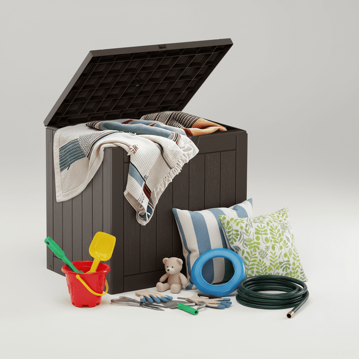 Betcozy 31 Gallon Outdoor Storage Box, Resin Deck Box, Lockable, Waterproof, Weatherproof, UV-resistant Patio Organizer,Brown