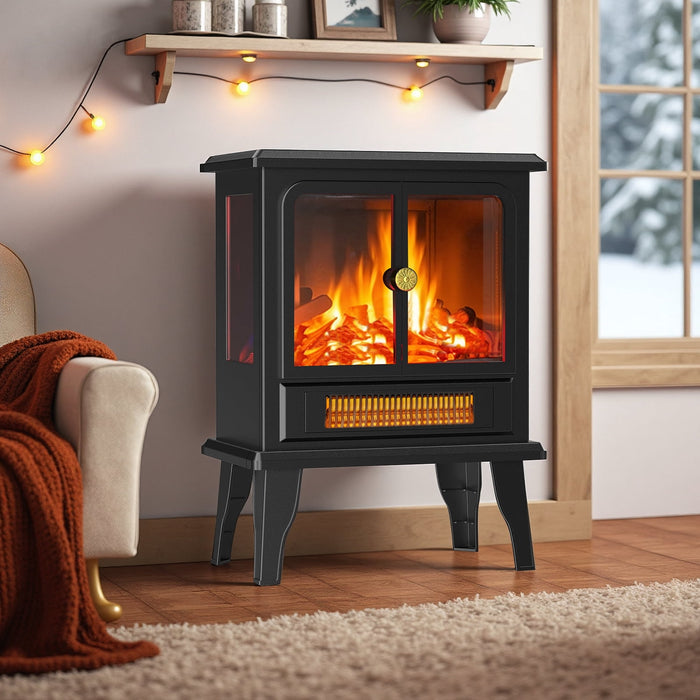 Betcozy Electric Fireplace Heater, 19" Indoor Fireplace Heater, Adjustable Flame with Rotary Knob, Freestanding for Living Room, Bedroom, 1500W/750W