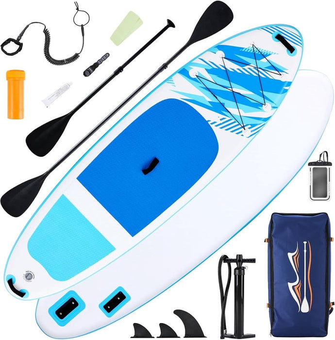 Simenmax Inflatable Stand Up Paddle Board, 400lbs Capacity SUP with Non-Slip EVA Deck, Adjustable Paddle & Backpack, Premium PVC, BlueWhite