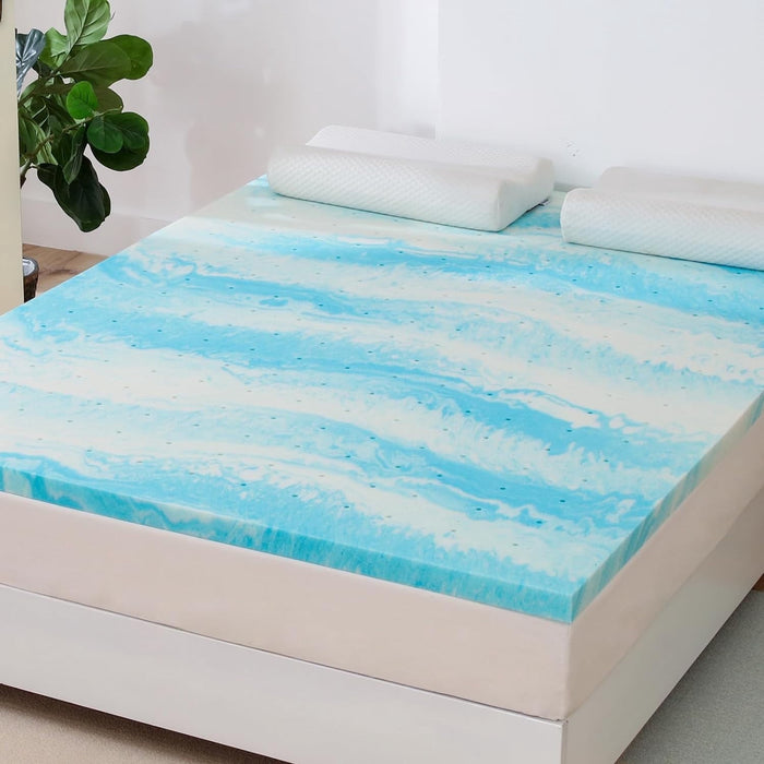 2 inch King Gel Infused Mattress Topper, Memory Foam Mattress Pad, Soft, Blue