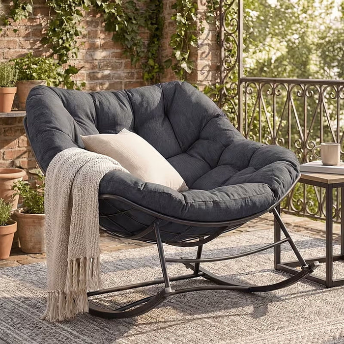 Bigleap Egg Rocking Chair, Large Padded Indoor Outdoor Rocker with Anti-Slip Quiet Bottom for Bedroom Living Room Balcony Garden (Black)
