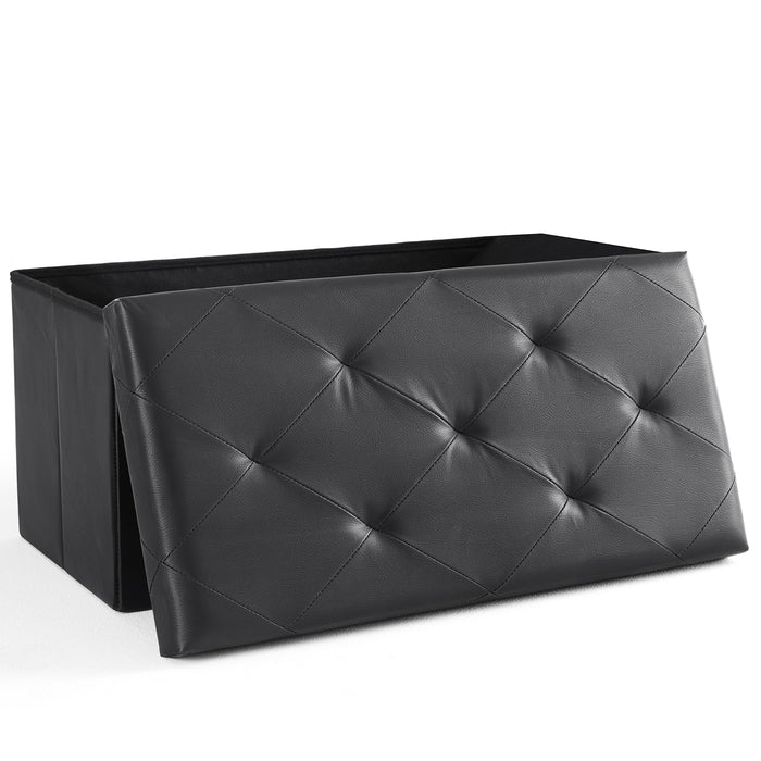 Taoset 30 Inch Foldable PU Leather Storage Ottoman Bench, 29 Gallon Tufted Footstool, Flip Top for Entryway Bedroom Small Room, Black