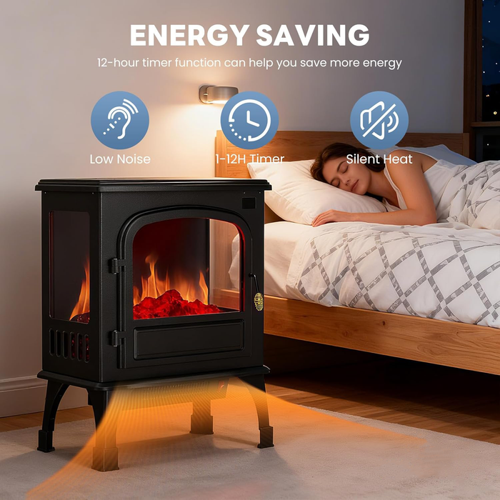 TINKLE WELL Electric Fireplace Freestanding Stove, Adjustable 3D Flame, Safe & Easy Heater, Compact Corner Design, Inky