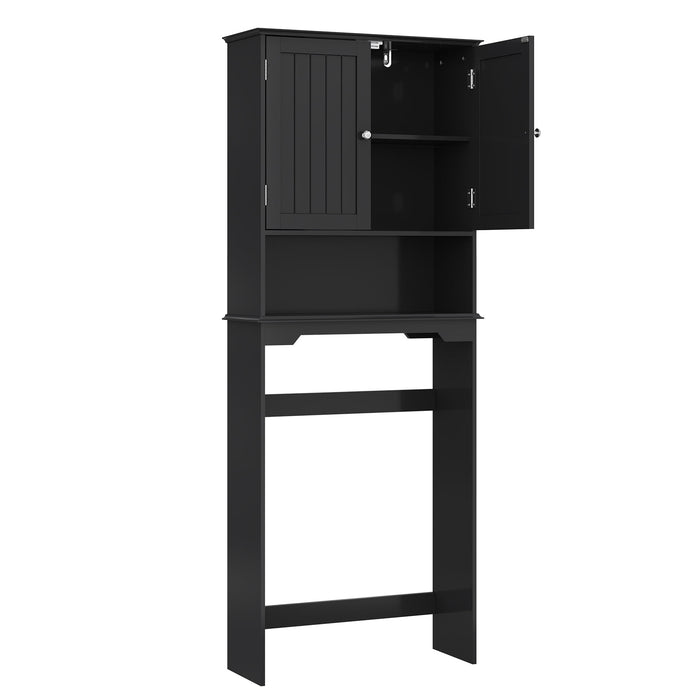 Over The Toilet Storage Cabinet with 3 Shelves and 2 Doors, Adjustable Bathroom Organizer, Black