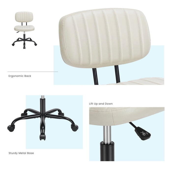 Desk Chair, Armless Activity Chair with Wheels, Comfy Low Back Swivel Task Chair, Beige