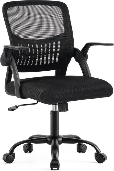 Simenmax Ergonomic Office Chair, Home Desk Computer Mesh Chair with Flip-Up Arms, Breathable Mid Back Chair for Small Spaces, Black