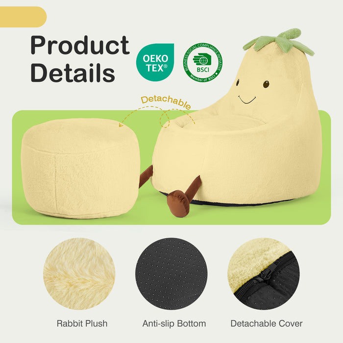 Simenmax 31'' Bean Bag Chair, Plush Rabbit Fur L-Shape Lounger, Washable Stuffed Sofa for Living Room, Bedroom & Reading Nook,Yellow