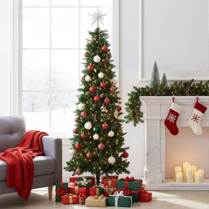 Betcozy Pre-lit Christmas Tree with Lights, 7.5ft Artificial Spruce Christmas Pencil Trees, 8 Modes Lights, 347 Branch Tips, 120 Incandescent Lights