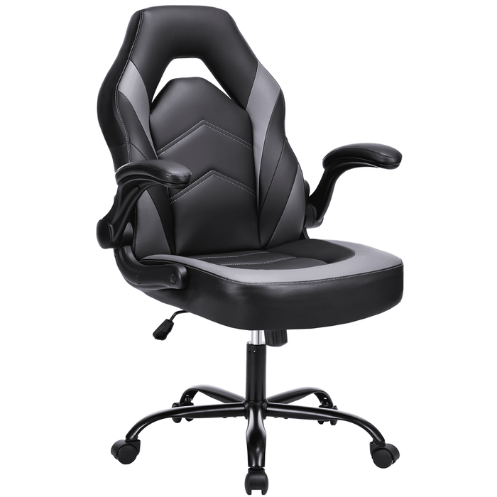 Taoset Ergonomic Computer Gaming Chair with High Backrest - PU Leather Racing Seat with Rocking Function & Adjustable Height, Grey