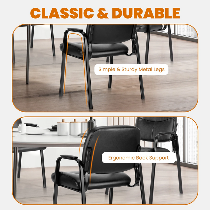 Simenmax 2pcs Office Guest Reception Chair for Waiting Conference Room Lobby with Lumbar Support and Padded Arms,No Wheels,PU Leather, Black