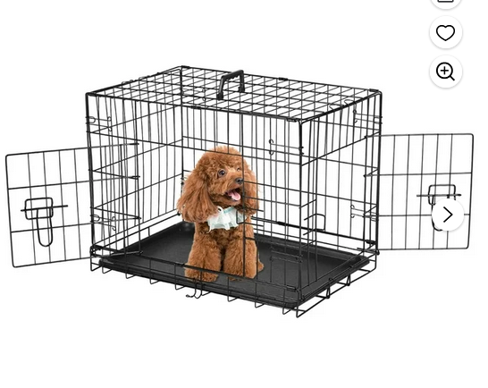 Simenmax Dog Crate, 24 Inch Small Wire Kennel with Divider Panel, Metal Cages with Double Door, Leak-Proof Pan Tray, Folding Portable for Indoor Outdoor Travel
