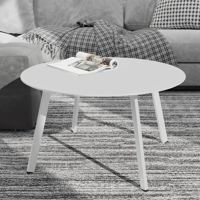 Bigleap Round Steel Patio Coffee Table, Weather Resistant Outdoor&Indoor Large Side Metal Table Great for Living Room Backyard,Patio,Deck,White