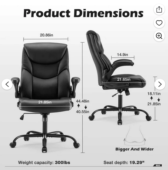 Bigleap Big and Tall Office Chair Desk Chair 300lbs Wide Seat with Adjustable Armrest and Lumbar Support PU Leather High Back Executive Task Ergonomic Computer Chair for Back Pain,Brown1