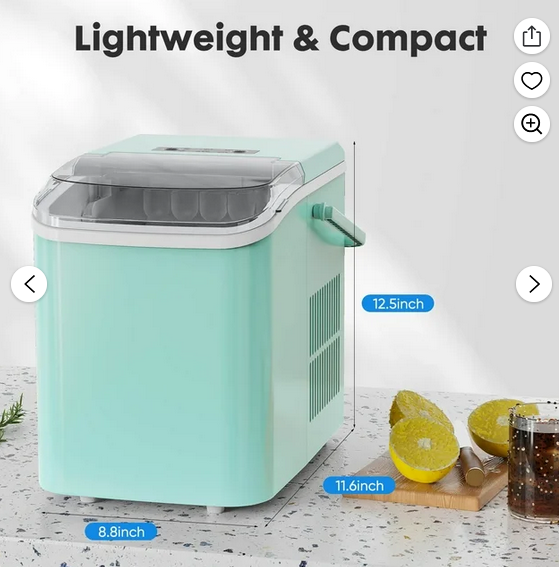 Bigleap Ice Maker Machine Countertop,9Pcs/6Min 26.5Lbs/24H Portable Self-Cleaning Ice Machine with Ice Scoop for Home/Kitchen/Office/Party/RV,Green